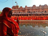 Hindu women devotees take part in a ' Kalash Yatra' during the holy month of 'Sharvan' , in Jaipur , Rajasthan, India, Aug 06,2022. (