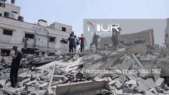 A view of a destroyed house after the Israeli air strike in Gaza, Palestine, on August 6, 2022