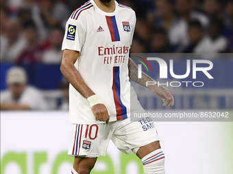 Lucas Paqueta of Olympique Lyonnais controls the ball during the Ligue 1 match between Olympique Lyonnais and AC Ajaccio at Groupama Stadium...