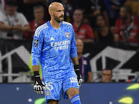 Remy Riou of Olympique Lyonnais during the Ligue 1 match between Olympique Lyonnais and AC Ajaccio at Groupama Stadium on August 5, 2022 in...