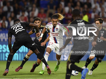 Tete of Olympique Lyonnais surronded by Ajaccio players during the Ligue 1 match between Olympique Lyonnais and AC Ajaccio at Groupama Stadi...