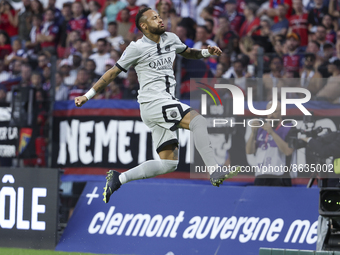 Neymar Jr of PSG celebrates his goal during the French championship Ligue 1 football match between Clermont Foot 63 and Paris Saint-Germain...