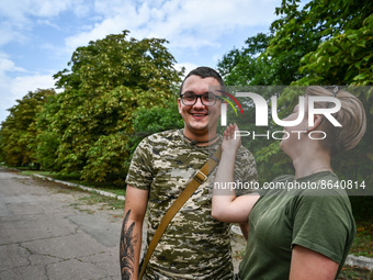 ZAPORIZHZHIA REGION, UKRAINE - AUGUST 05, 2022 - A married couple of 19-year-olds from Ivano-Frankivsk serve in the TerDefence brigade in Za...