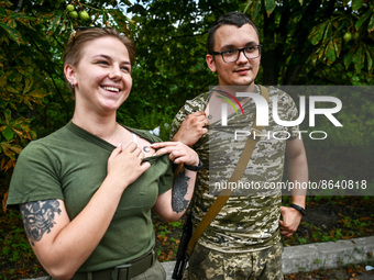 ZAPORIZHZHIA REGION, UKRAINE - AUGUST 05, 2022 - 19-year-old spouses from Ivano-Frankivsk serve in the TerDefence brigade in Zaporizhzhia Re...