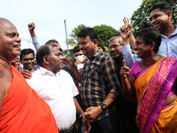 Joseph Stalin, (white shirt) the Secretary of the Ceylon Teachers Union, who was in custody, joined the protest after getting bail today( 8)...