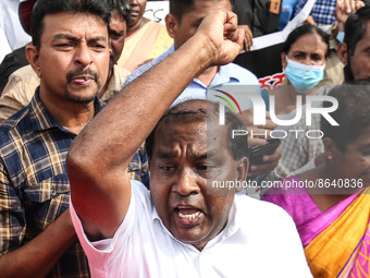 Joseph Stalin, (white shirt) the Secretary of the Ceylon Teachers Union, who was in custody, joined the protest after getting bail today( 8)...