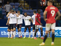 Conor Bradley (21) of Bolton Wanderers celebrates his goal with team-mates during the Carabao Cup match between Bolton Wanderers and Salford...