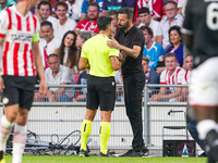 Referee Jesus Gil, Head Coach Ruud van Nistelrooij of PSV Eindhoven during the UEFA Champions League, Third qualifying round, 2nd leg footba...