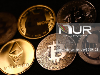 Representation of cryptocurrencies are seen in this illustration photo taken in Krakow, Poland on August 10, 2022. (