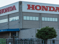 A sign for Japan's Honda Motor Europe is displayed at the Logistics Europe Center in Ghent Seaport ahead of the Q1 2023 earnings. In Ghent -...