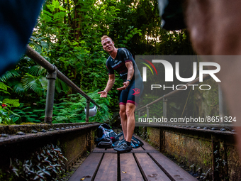 Dutch top athlete Olaf Van Den Bergh starts training in the indoor tropical rainforest of the Burgers' Zoo in Arnhem, in preparation for the...