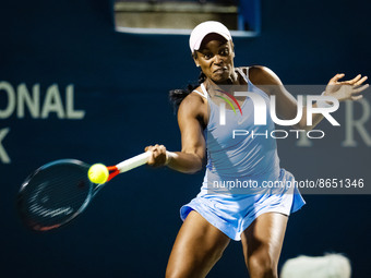 Sloane Stephens of the United States in action against Maria Sakkari of Greece during the second round of the 2022 National Bank Open WTA 10...