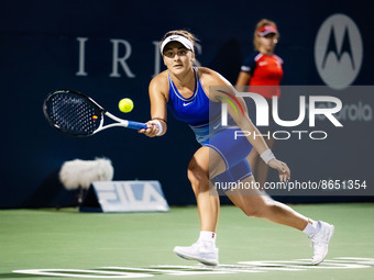 Bianca Andreescu of Canada in action against Daria Kasatkina of Russia during the first round of the 2022 National Bank Open WTA 1000 tennis...