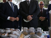 Algerian Prime Minister, Ayman Ben Abderrahmane (C), during the inauguration of the National Seed Bank, at the National Center for the Contr...