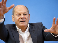 German Chancellor Olaf Scholz holds a press conference at the Bundespressekonferenz in Berlin, Germany on August 11, 2022. (
