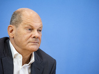 German Chancellor Olaf Scholz holds a press conference at the Bundespressekonferenz in Berlin, Germany on August 11, 2022. (
