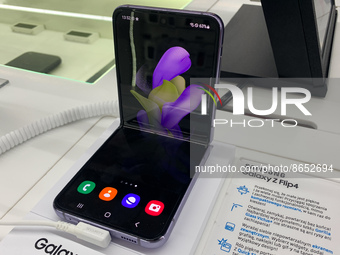 Samsung Z Flip4 is seen at the store in Krakow, Poland on August 11, 2022. (