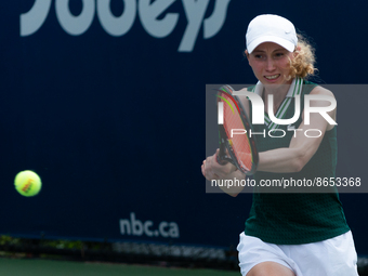 Toronto, ON, Canada - August 7, 2022: Cristina Bucsa (ESP) plays against Nuria Parrizas Diaz (ESP) during the qualifying match of the Nation...