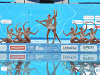 Team Ukraine during the Syncro European Acquatics Championshis - Artistic Swimming (day1) on August 11, 2022 at the Foro Italico in Rome, It...
