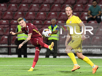 Claudiu Petrila trying to score during UEFA Europa Conference League, 3rd preliminary round: CFR Cluj v. Şahtior Soligorsk, 11 August 2022,D...
