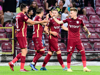 Players of CFR Cluj celebrating after scoring 1-0 during UEFA Europa Conference League, 3rd preliminary round: CFR Cluj v. Şahtior Soligorsk...