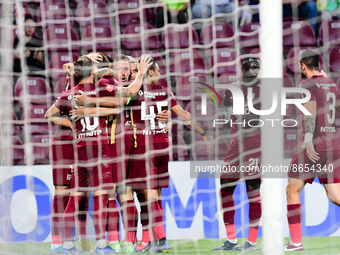 Players of CFR Cluj celebrating after scoring 1-0 during UEFA Europa Conference League, 3rd preliminary round: CFR Cluj v. Şahtior Soligorsk...
