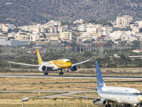 Scoot Boeing 787 Dreamliner aircraft as seen flying, landing and taxiing at the Athens International Airport Eleftherios Venizelos ATH at th...