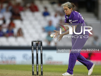 LONDON ENGLAND - AUGUST  11 : Katie Levick of Northern Supercharges Women during The Hundred Women match between Oval Invincible's Women aga...