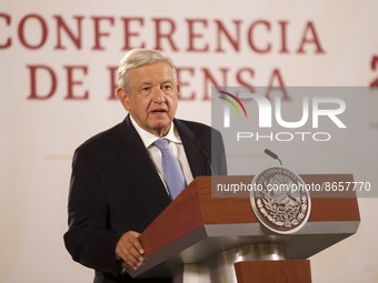 August 12, 2022, Mexico City, Mexico: Mexico’s President Andres Manuel Lopez Obrador speaks during his daily morning briefing conference at...