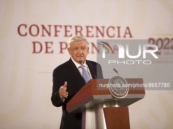 August 12, 2022, Mexico City, Mexico: Mexico’s President Andres Manuel Lopez Obrador speaks during his daily morning briefing conference at...