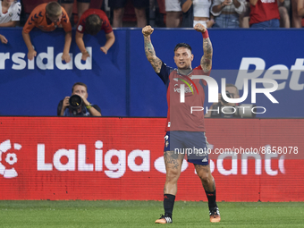 Chimy Avila Centre-Forward of Osasuna and Argentina celebrates after scoring his sides first goal during the La Liga Santander match between...