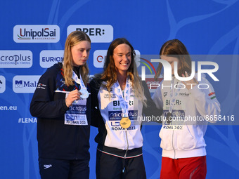 Margherita Panziera (ITA), Katie Shanahan and Dora Molnar (HUN) during the LEN European Swimming Championships finals on 12th August 2022 at...