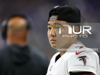 Atlanta Falcons place kicker Younghoe Koo (7) is seen during the second half of an NFL preseason football game against the Detroit Lions in...
