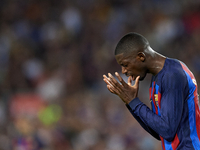 Ousmane Dembele of Barcelona lament a failed occasion during the La Liga Santander match between FC Barcelona and Rayo Vallecano at Spotify...