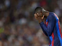 Ousmane Dembele of Barcelona lament a failed occasion during the La Liga Santander match between FC Barcelona and Rayo Vallecano at Spotify...