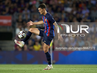 Andreas Christensen of Barcelona controls the ball during the La Liga Santander match between FC Barcelona and Rayo Vallecano at Spotify Cam...
