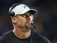 Head coach Dan Campbell of the Detroit Lions looks on from the sidelines during an NFL preseason football game between the Detroit Lions and...