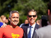 Sierra Club president Ramón Cruz (left) takes a photo with Rep. Mike Levin (D-CA) prior to the vote on the Inflation Reduction Act in the Ho...