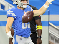 Wide receiver Tom Kennedy (85) of the Detroit Lions reacts after a play during an NFL preseason football game between the Detroit Lions and...