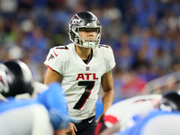 Place kicker Younghoe Koo (7) of the Atlanta Falcons prepares to kick during an NFL preseason football game between the Detroit Lions and th...