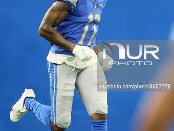 Wide receiver Trinity Benson (17) of the Detroit Lions runs off the field during an NFL preseason football game between the Detroit Lions an...