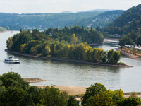 general view of rhine river from a view of Siebengeirge mountain in Rhoendorf, Germany on Ausut 16, 2022 (