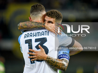 Napoli's Giovanni Di Lorenzo hugs Napoli's Amir Rrahmani during the italian soccer Serie A match Hellas Verona FC vs SSC Napoli on August 15...