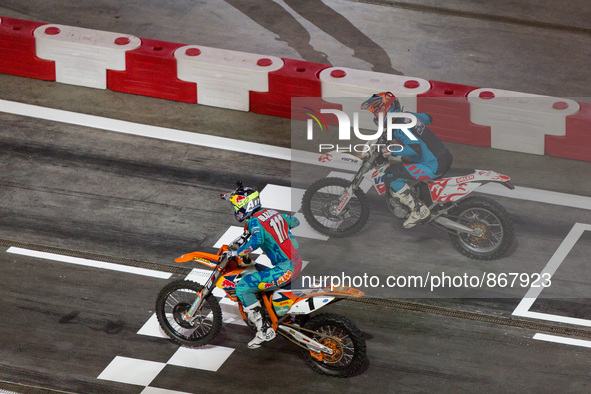 Motocross race during the VERVA Street Racing at the National Stadium on October 24, 2015 in Warsaw, Poland. 