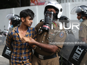Sri Lankan police arrests a university Student during the Inter-University Student Federation protest against the government of President Ra...