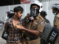 Sri Lankan police arrests a university Student during the Inter-University Student Federation protest against the government of President Ra...