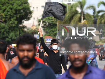 Students of the Inter-University Student Federation protest against the government of President Ranil Wickremesinghe in Colombo on 18 August...