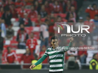Sporting's forward Teofilo Gutierrez celebrates his goal  during the Portuguese League  football match between SL Benfica and Sporting CP at...