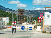 The course of Amatrice with the civic tower, during the sixth anniversary of the earthquake that struck central Italy in 2016.  (