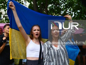 People attend a march on Independence Day of Ukraine in Krakow, Poland on  August 24, 2022. The day marks the 31st anniversary of Ukraine's...